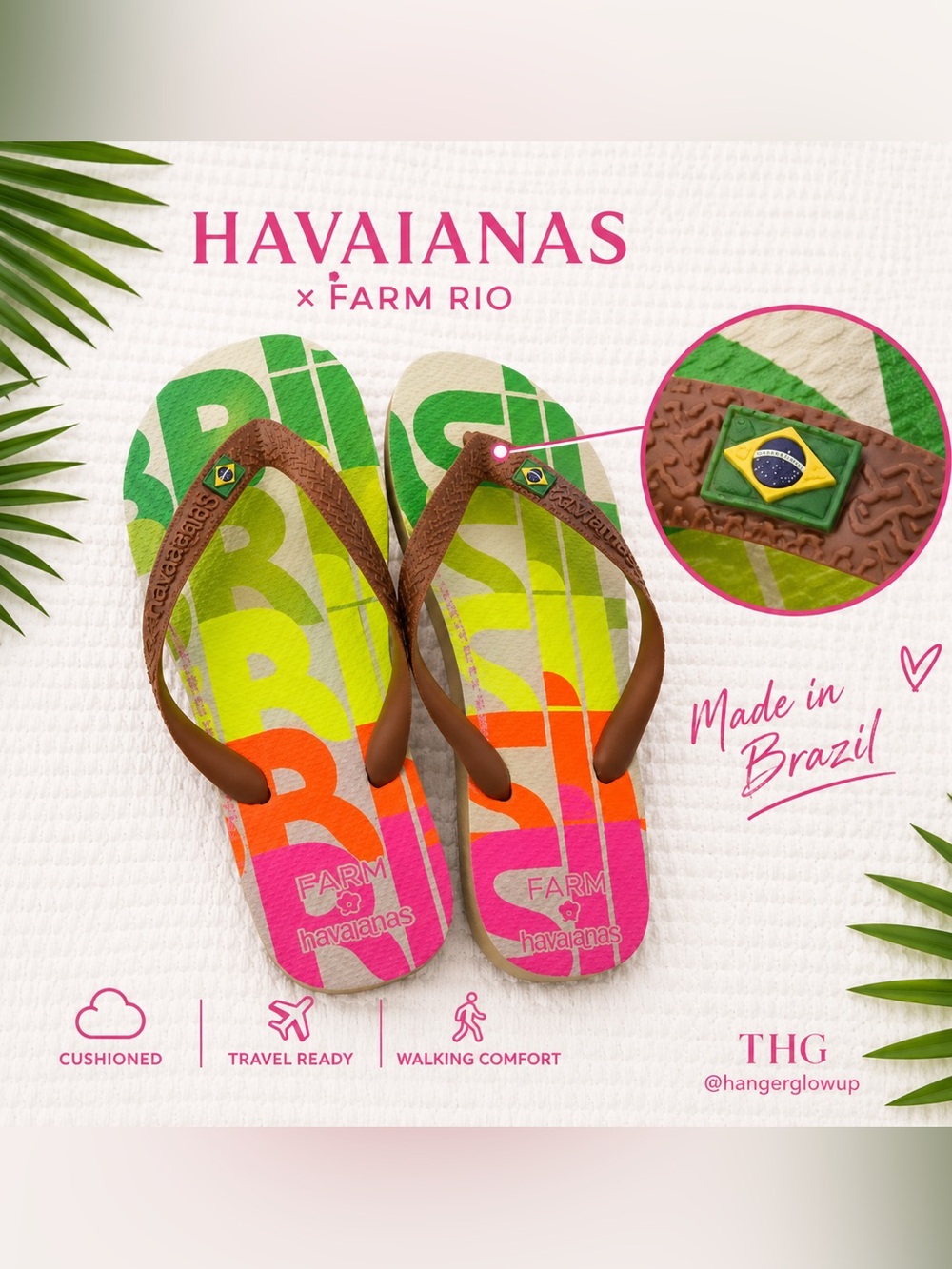 Havaianas x FARM Rio Brazil Flip Flops Tropical Neon Print Sz 7/8 NWT